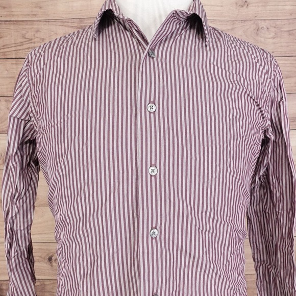 APT. 9 LONG SLEEVE DARK RED STRIPED BUTTON DOWN SHIRT MENS SIZE M MEDIUM - Picture 1 of 7